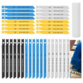 34Pcs Jigsaw Blades Set High Carbon Steel Assorted Jig Saw Blades with U-Shank Sharp Fast Cut Down Jigsaw Blade Wood Woodworking Tool for Plastic Metal Cutting