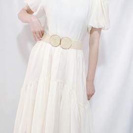 Jdlsppl Women's Braided Thick Belt Fashion Holeless Wide Raffia Holeless Elastic Beach Chunky Belt for Summer Dress, B-beige, X-Small - Large