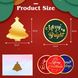 240 PCS Christmas Stickers for Cards,2'' Merry Christmas Envelope Seals Gold Foil Christmas Tree Labels Holiday Letter Greeting Sticker for Cards Gift Envelope Seals