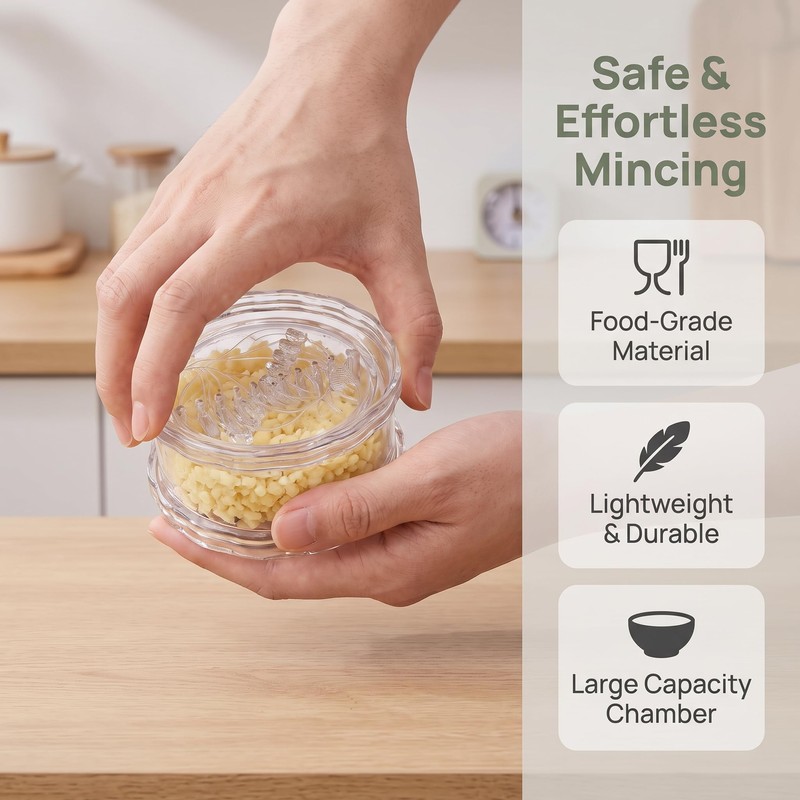 2PCS Clear Garlic Crusher, Manual Garlic Crusher and Ginger Mincer