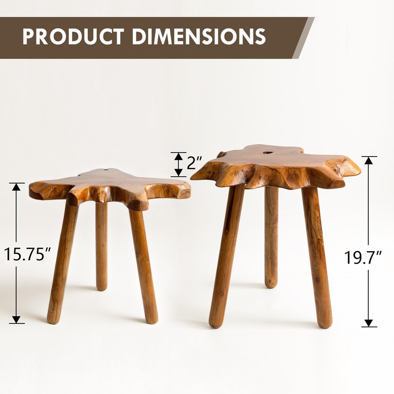 JOLLYMER Natural Teak Wood Live Edge Side Table with Wood