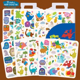 THE PIGGY STORY 500+ Stickers On-The-Go- 20 Sheets of Encouraging and Fun Sporty Dinosaur Stickers for Kids to Collect, Wear, Trade or Gift