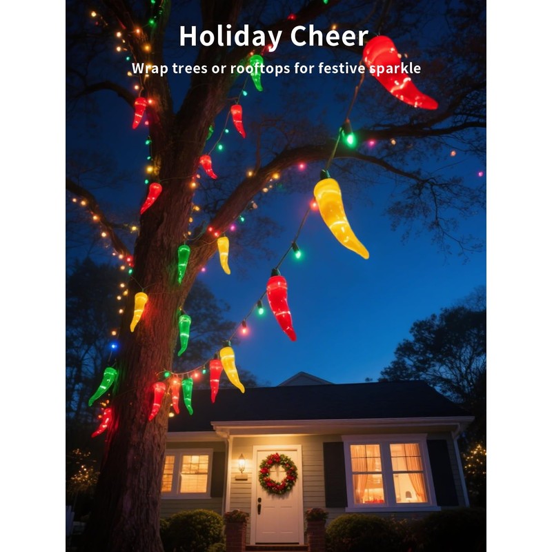 Xingzd 13.6FT Chili Pepper Outdoor String Lights, 35 LED Warm