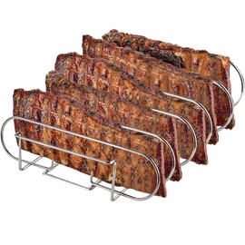 LyximGss Spareribs Grill Holder - Pure Stainless Steel Rib Holder for 5 Ribs - Attachment for Preparing Spare Ribs and Roasts on Gas and Charcoal Grills, Dishwasher Safe - 33 x 29 x 8 cm
