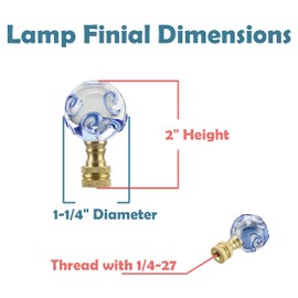 Aspen Creative 24034-22, Sphyer Finial for Lamp Shade, Clear Glass w/Blue Spiral Grain 2 Tone in Brass Finish, 2" Height. 2 Pack