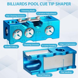 Eikovia 11-in-1 Billiards Pool Cue Tip Shaper,Aluminum Alloy Pool Cue Tips Replacement Kit, Pool Cue Tips,Pool Cue Tip Tool for Replacement and Shaping Cue Tips(Light Blue)