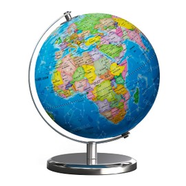 Waldauge Illuminated World Globe with Stand, 9" Earth Globes with Stable Heavy Metal Base for Kids Classroom Learning, LED Constellation Globe Night Light with HD Printed Map