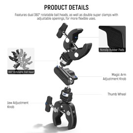 NEEWER Double Super Clamp Camera Mount with Magic Arm, NATO Interface, Cold Shoes, 1/4" Locating Holes for ARRI, Desk Studio Photography Light Stand Pole Cross Bar Umbrella Holder Clamp Mount, UA060