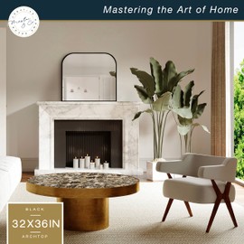 MCS Master & Co. Modern Metal Large Wall Mirror, Minimalist Home Decor Mantle Arch Mirror for Living Room, Bedroom, or Bathroom, 36 by 32 Inch, Black