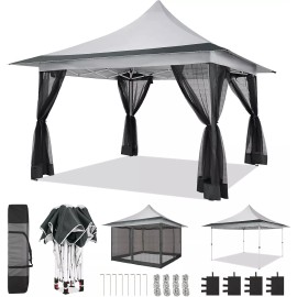 Hotime 12x12 Pop up Gazebo on Clearance w/ Mosquito Netting,Waterp - Gray