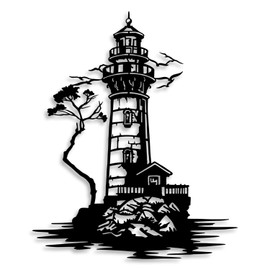 LIYOUYA Lighthouse Metal Wall Decor - Nautical Sea View Room Decor Black Wall Art Home Decor for Living Room, Bedroom, Dining Room, Porch (Black)