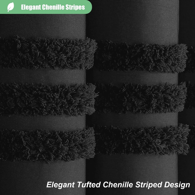 Dynamene 78 Inch Long Shower Curtain, Textured Tufted Chenille Striped