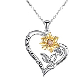 Sunflower Pendant Necklace 925 Sterling Silver Sunflower Necklace Heart Necklaces for Mother Daughter Anniversary Birthday Christmas for Mom Girls Wife