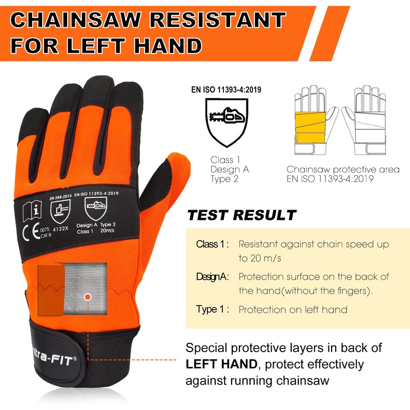 Intra-FIT Chainsaw Gloves Saw Protectionon on Left Hand Back, Cut-resistance