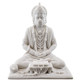 Top Collection Top Collection 8" Hanuman Hindu Statue in White Marble Finish - Hindu God of Strength Figurine