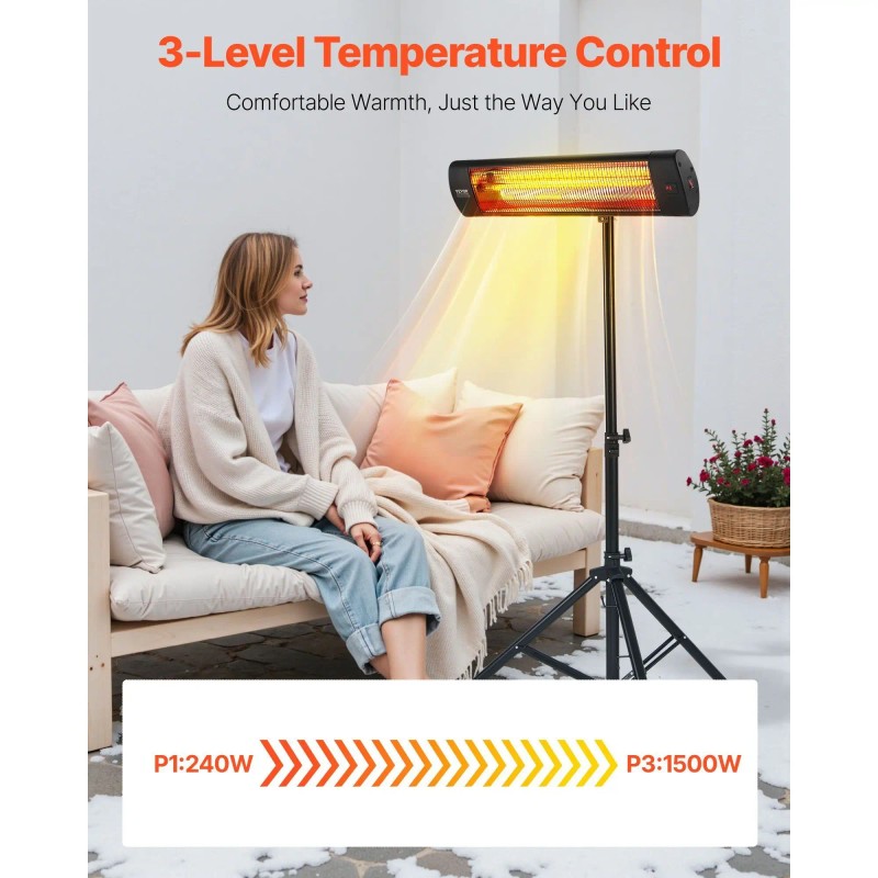 1500W Electric Infrared Heater with LED Screen & Remote Control