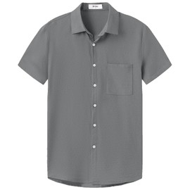 KYKU Men Shirts Casual Cotton: Button Short Sleeve Vacation Clothes Grey 2XL