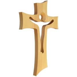 Kaltner Präsente Geschenkidee - Wandkreuz Echt Buche Holz Kreuz Kruzifix für die Wand 35 cm