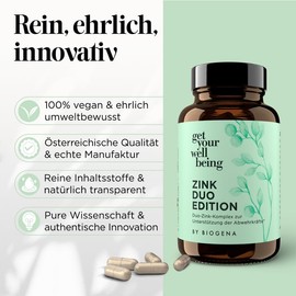 get your wellbeing by BIOGENA - Zink-Komplex mit Zinkbisglycinat & -malat - 60 Kapseln - Mit Vitamin C & B zur Unterstützung des Immunsystems - Nahrungsergänzungsmittel vegan & konservierungsstofffrei