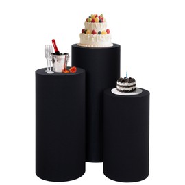 SquarePie Cylinder Covers Set of 3 Black Spandex Fitted Cylinder Pedestal Stand Covers for Party Wedding Birthday Props Backdrop Decor