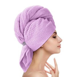 Hair Drying Towel, Solid Color Microfiber Soft Absorbent Hair Wrap Towel with Elastic Strap, Large Hair Turban Towel for Wet Hair, Convenient Bathroom Accessories:_Purple*1_one-size