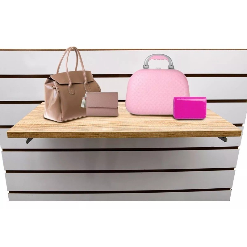 Repisa De Madera 60x30 Cms P/ Exhibipanel C/mensula Cromo