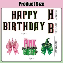 Pink and Green Witch Theme Party Decorations,16pcs Happy Birthday Party Yard Decorations with Stakes,Pink Goes Good with Green Waterproof Outdoor Lawn Sign for Birthday Holiday