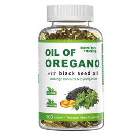 Oil of Oregano 300 Softgels with Black Seed Oil, 2 in 1 Combination with Oregano Oil and Black Seed Oil, Natural Antioxidants, Non-GMO,Gluten Free