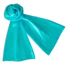 Evening Elegance Long Solid Satin Chiffon Lightweight Silky Scarf Wrap 35+ Colors - Turquoise