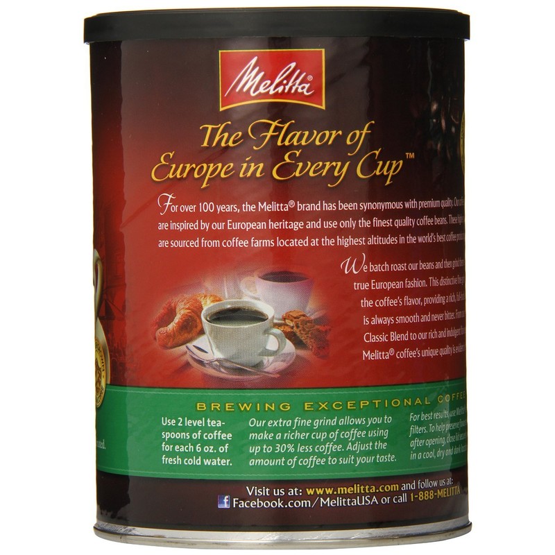 Melitta Coffee, Classic Decaf Ground, Medium Roast, 10.5-Ounce Cans (Pack