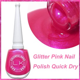 KAHSOSE Hot Pink Nail Polish Quick Dry, Highly Reflective Pink Glitter Nail Polish, Neon Pink Nail Polish Long Wearing, Hot Pink Gel Nail Polish without UV Light Needed