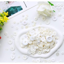 Greentime 250-300 Pcs Buttons for Crafts Assorted Size for Sewing DIY Crafts Decoration-White