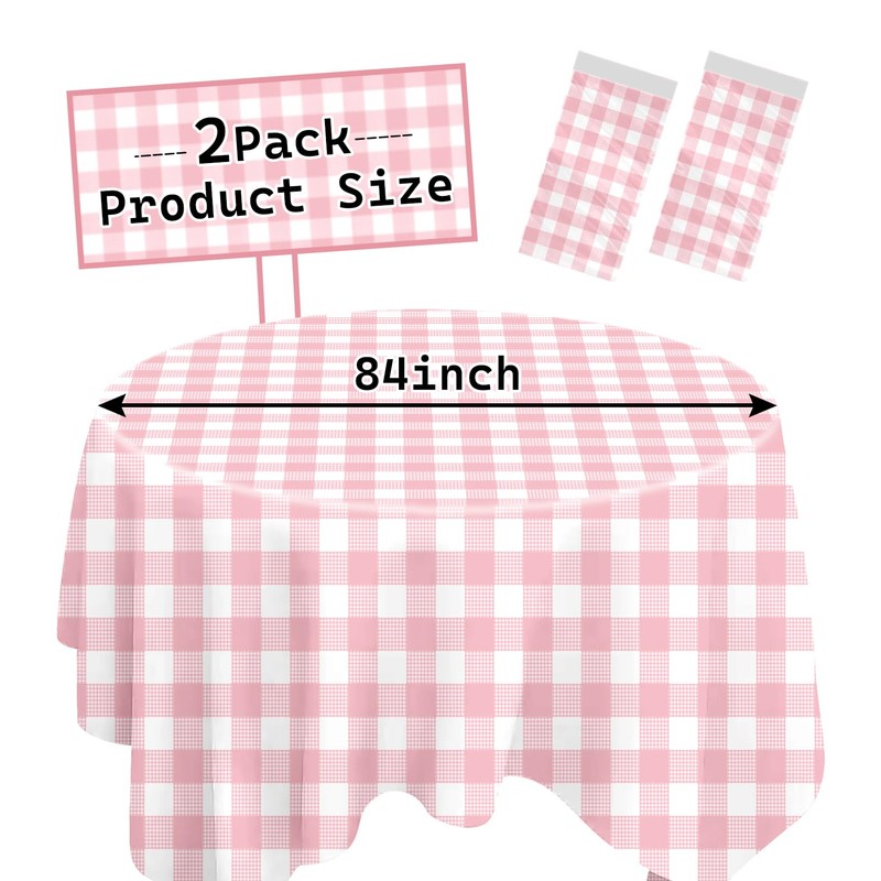 SietDESEO 2 Pack Pink Gingham Tablecloth Round 84 x 84