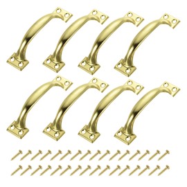 sourcing map 8pcs 4 Inches Gate Handle Metal Vintage Door Drawer Pulls Vintage Furniture Handles with Screw for Kitchen Cupboard Closet Door Gold