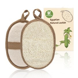 Egyptian Loofah Exfoliating Body Scrubber,Made with Real Natural Egyptian Shower Loofah Sponge,Ideal for Body&Face Deep Clean(Off-White 2Pack)