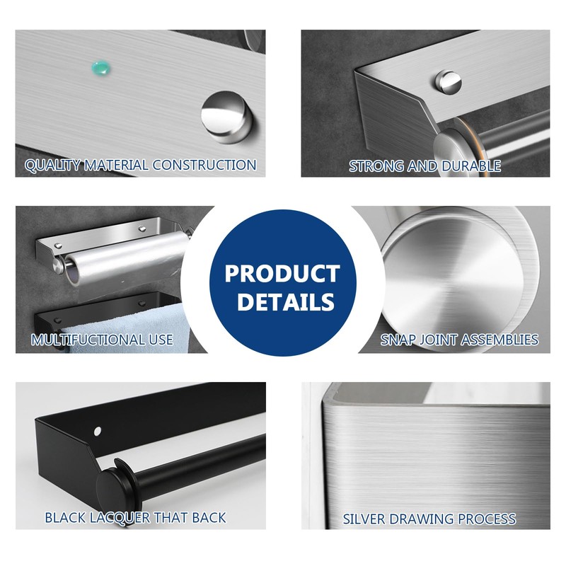 Stainless Steel Black Paper Towel Rack Wall Mount Self Adhesive