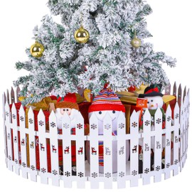 Sasylvia 18 Pcs 6.5 Ft Christmas Tree Fence White Wooden Picket Fences Xmas Tree Gate Decorations Barrier for Home Indoor Outdoor Garden Wedding Party, 12 in Tall