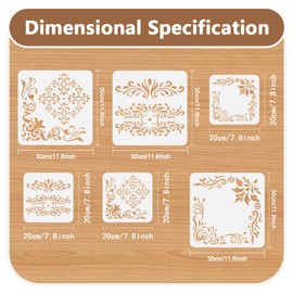 DOODLREAM 6 Pack Corner Stencil Templates Reusable Plastic Damask Border Stencils for Painting on Wood Wall Floor Fabric Glass Furniture, DIY Home Decor Craft Stencils