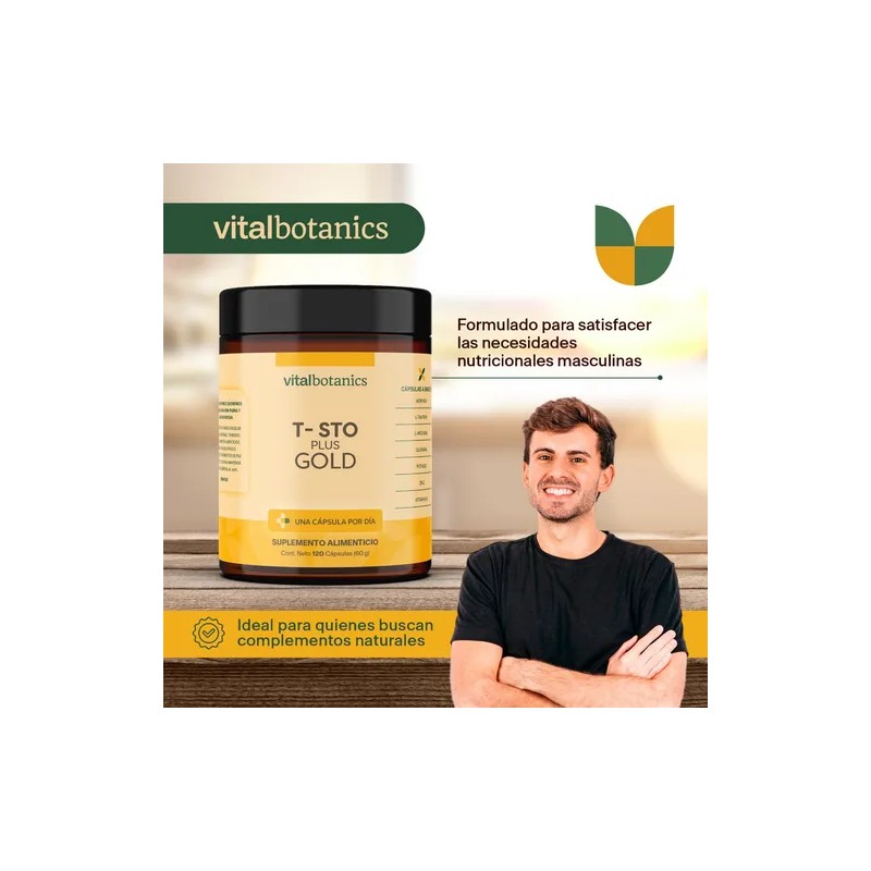 Testo Plus Gold 120 Capsulas 500mg Suplemento Vitalbotanics Sabor Sin