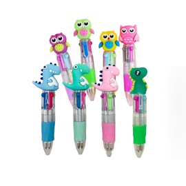 Omeblos Party Bag Fillers for Kids, 8Pcs Multi Coloured Pens All in One, Bag Fillers for Girls and Boys, Cute 4 Color Animal Pen, Party Favours for Kids, Cute Party Bag Ideas