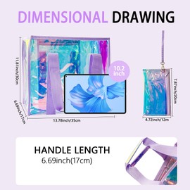 TotePrint Holographic PVC Stadium Carry Bag - Waterproof Event Bag with Iridescent Effect for Beach, Concerts & Office, Purple