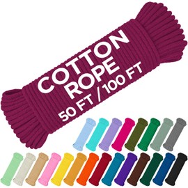 TECEUM Cotton Rope 3/16” (5 mm) – 50 FT – Strong All-Purpose Braided Rope – Natural Cotton – for Crafting, Сamping, Clothes Line, DIY, Indoor & Outdoor Use – Deep Pink