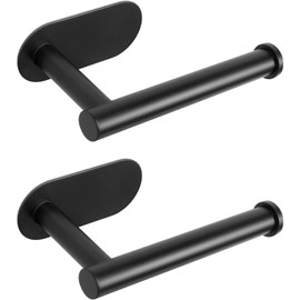 2-Pack Toilet Paper Holders – Heavy-Duty Stainless Steel, Self-Adhesive, Rustproof Bathroom Tissue Roll Dispenser (Black)