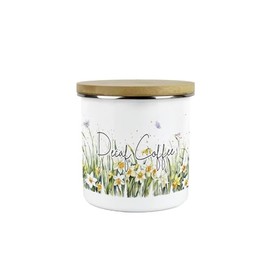 Purely Home Spring Daffodils Decaf Coffee Storage Canister - Floral Nature Metal Enamel Hot Drinks Storage Container