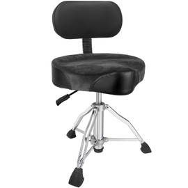 AKOLT Saddle Drum Throne with Backrest, Heavy Duty Drum Seat, Hydraulic Drum Stool, Height Adjustable Suede Drum Chair, Motorcycle Style, for Adults Drummers Grey