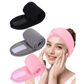 MYGLOAR Pack of 3 Makeup Hair Bands for Women, Wide Headbands, Hair Bands, Makeup Spa Headbands, Terry Towelling, Hair Bands for Make-Up, Adjustable Hair Bands with Velcro Fasteners for Sports, Yoga