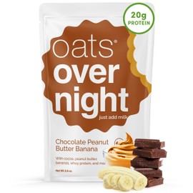 Oats Overnight Chocolate Peanut Butter Banana - Overnight Oats with 20g Protein, High Fiber Breakfast Protein Shake - Gluten Free Oatmeal, Non GMO High Protein Oatmeal (2.8 oz per meal) (8 Pack)