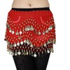 3 ROWS Belly Dance Hip Scarf WRAP Belt Dancer Skirt Costume Coins (RED)