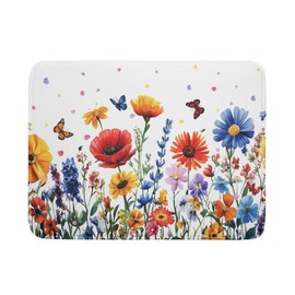 Watercolor Flower Dish Drying Mat 18x24 Inch Floral Butterfly Dish Drainer Protector Pad Washable Reversible Kitchen Counter Dish Dry Pad