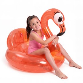 QPAU 43" Flamingo Pool Float, Neon Coral Inflatable Pool Float for Adults & Kids, Animal Pool Float with 200 lb Capacity, Float for Swimming Pool, Beach & Lake, Small